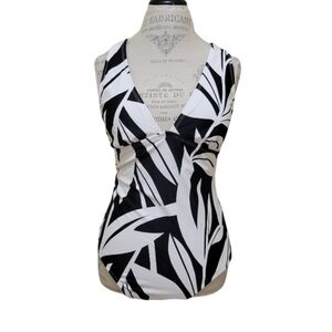 Kona Sol Womens Lace Up Back One Piece Banana Leaf Swimsuit Size L